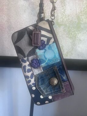 Coach Y2K Denim Patchwork Wristlet